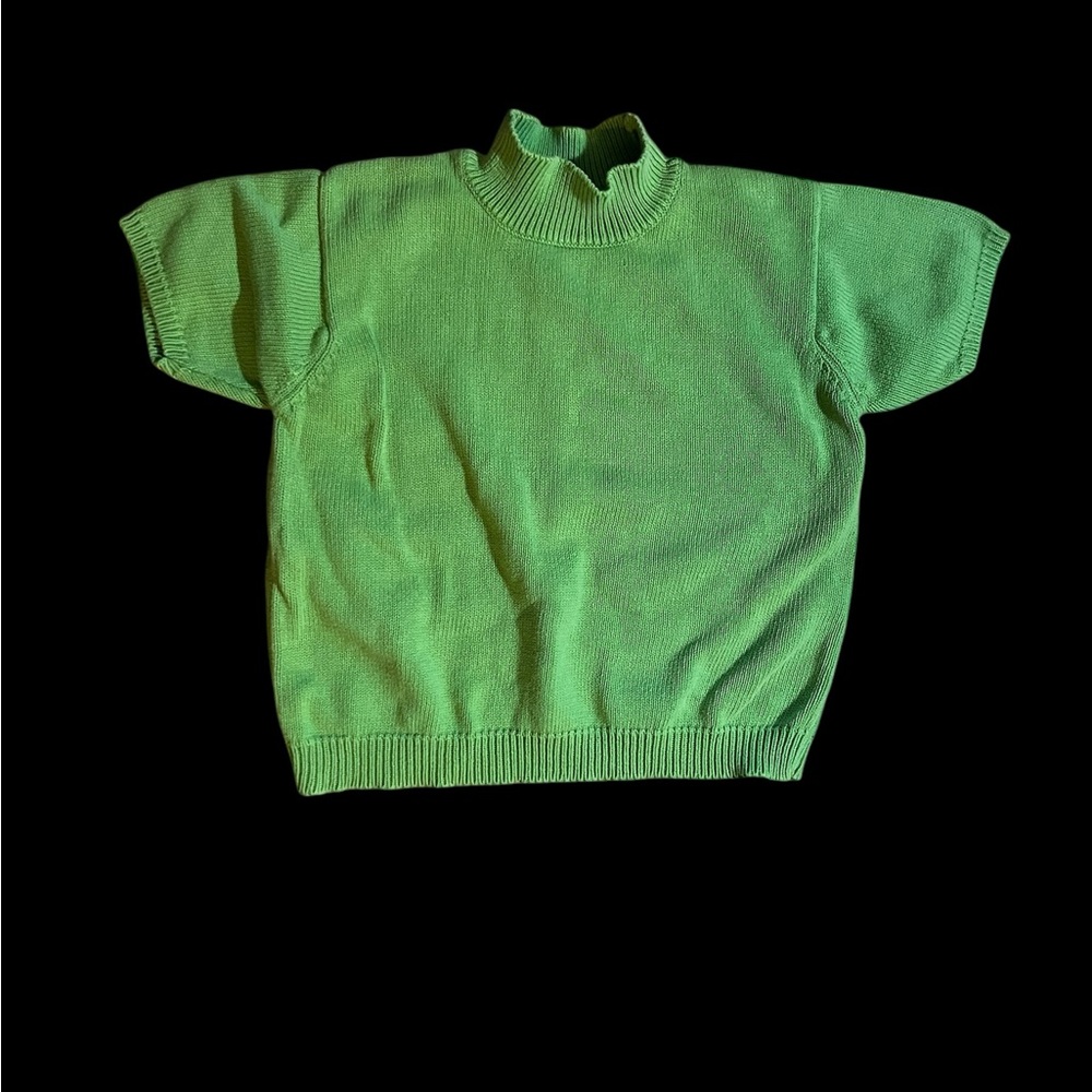 Vintage Knit Lightweight Lime Green Short Sleeve Crop Sweater